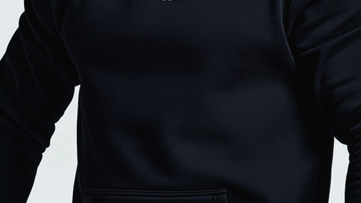 RTLS 6018 Outlift Vertical Hood in black, 350 GSM anti-pill CVC fleece pullover hoodie with lined hood and ribbed cuffs