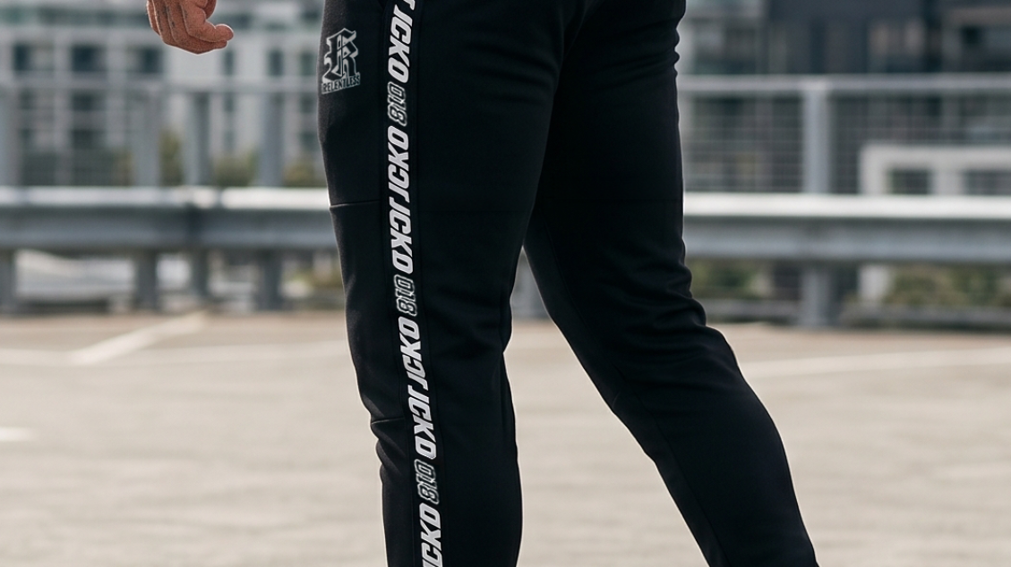 RTLS Core-Lock Joggers black, tapered gym joggers worn in an urban setting