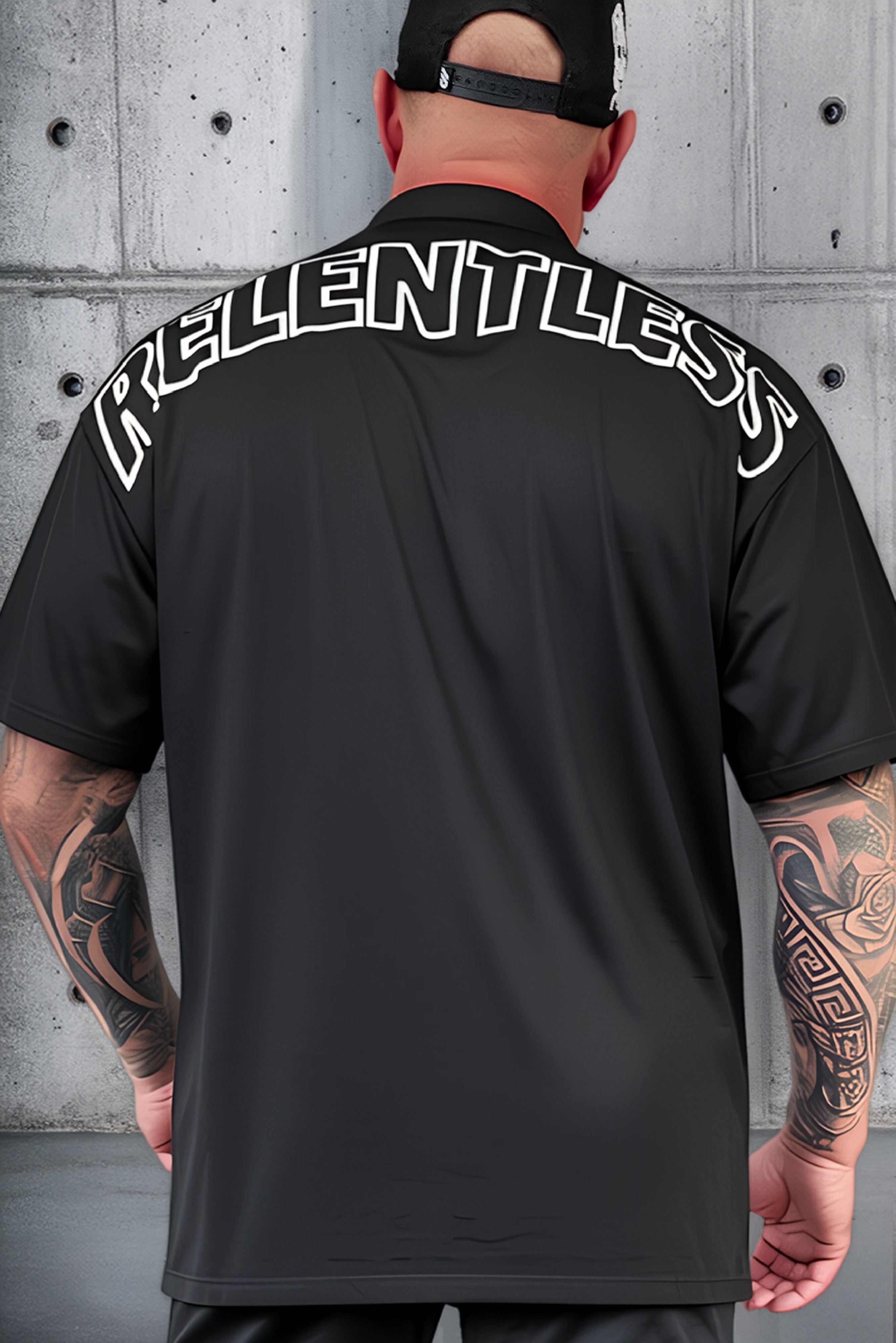 JCKD 4018 The Ark Oversized Tee black, bold Relentless logo on drop shoulder cut oversized gym tee