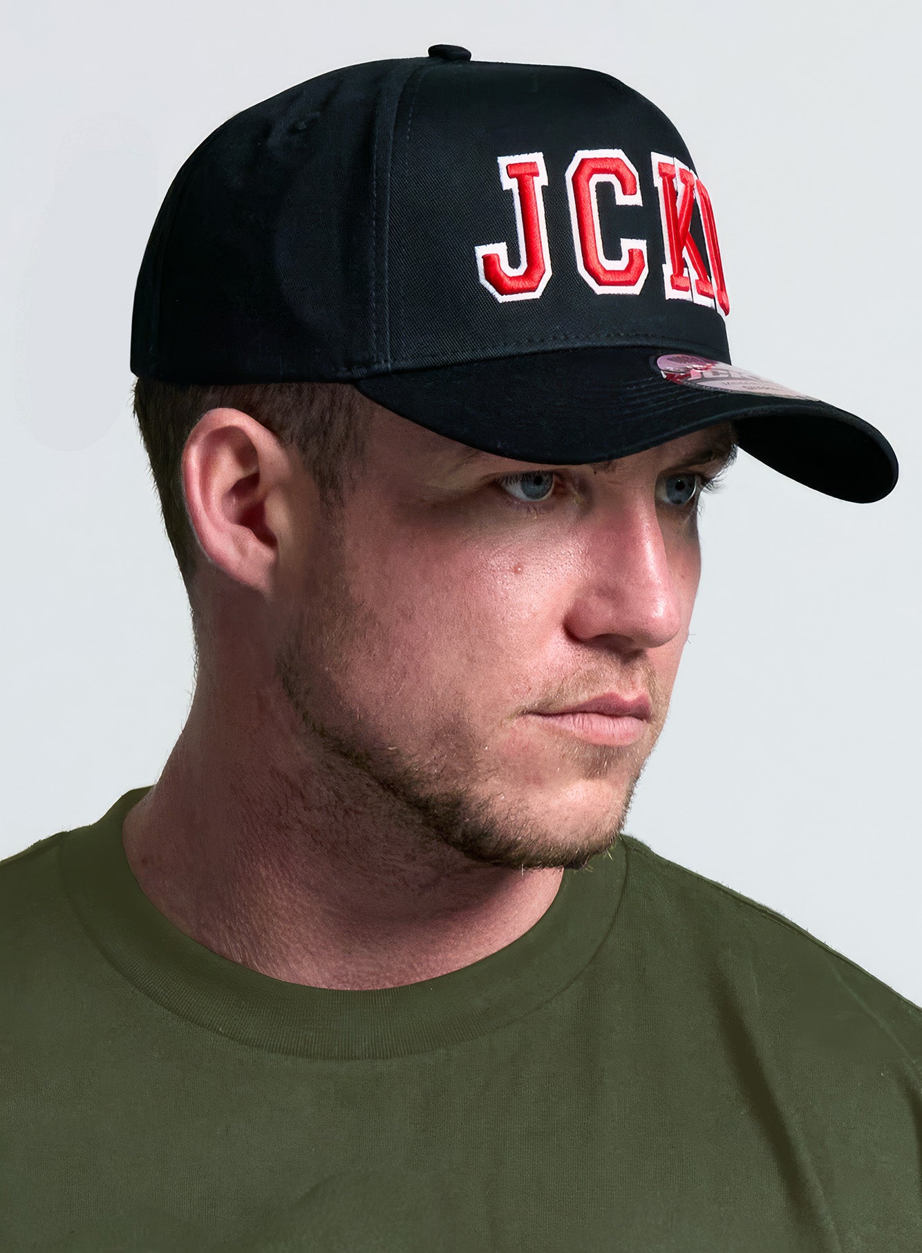 JCKD 1018 Snapback black, structured A-Frame cap with raised JCKD emblem for gym athletes