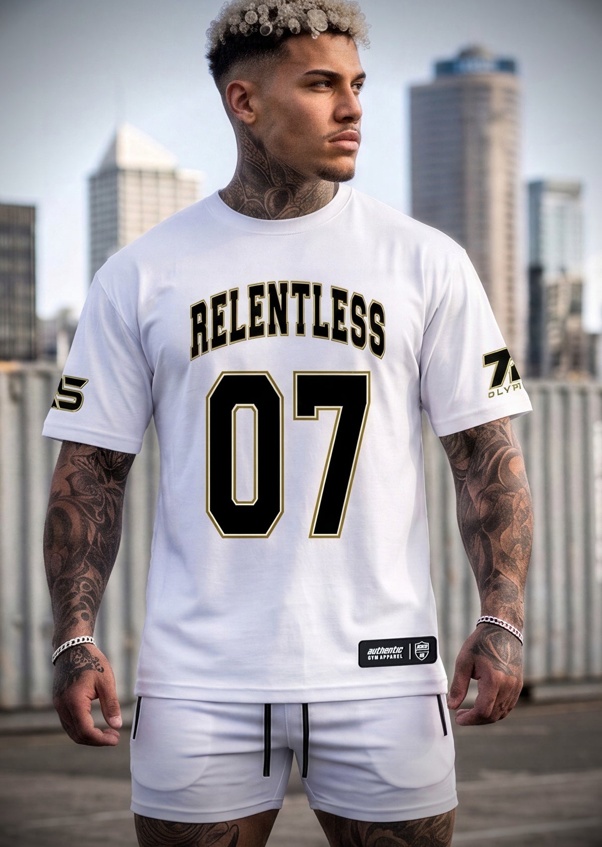 4018 Arnold 07 Oversized Tee white, back seated, ARNOLD 07 back print