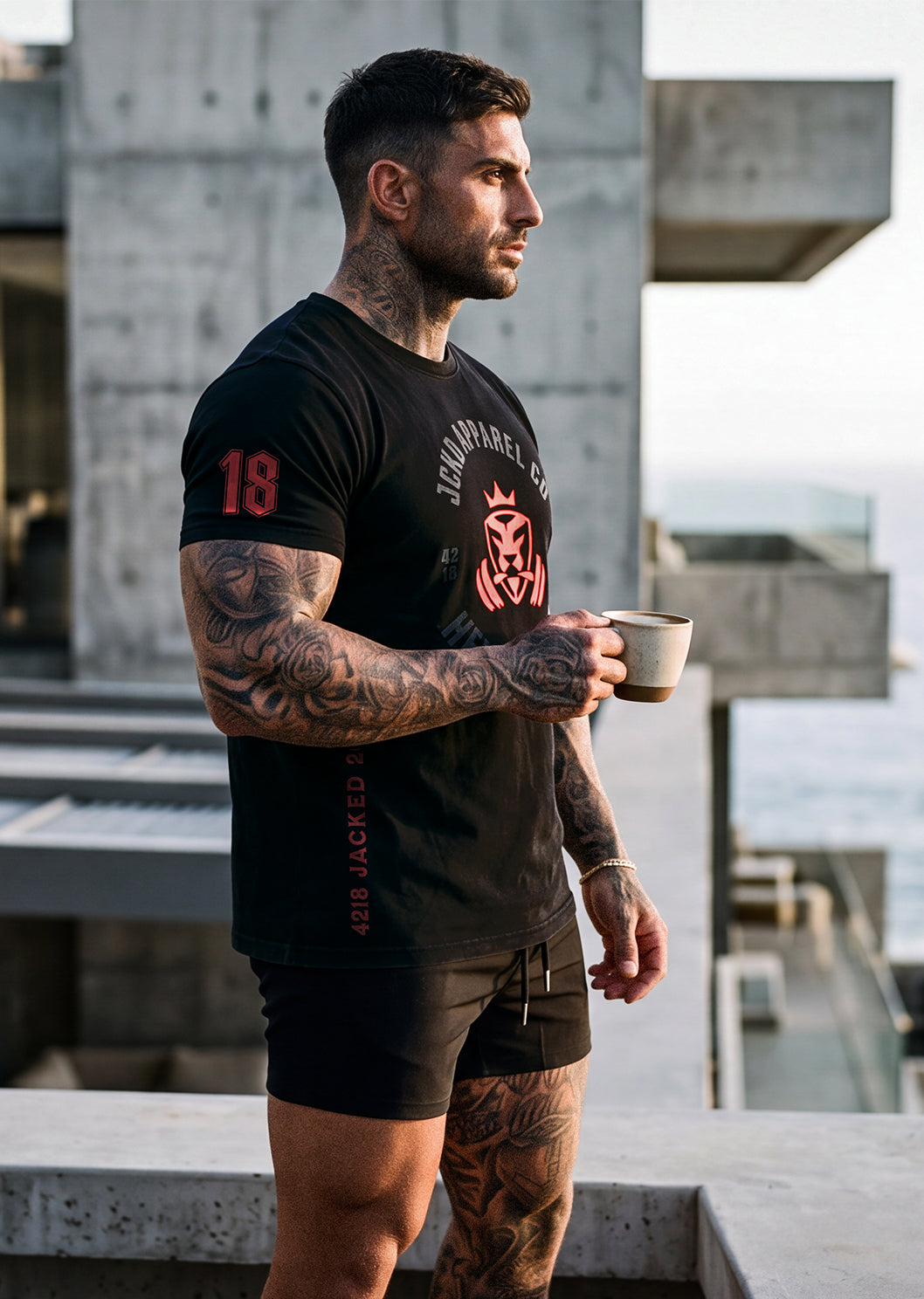 RTLS 3018 Crowned Lifter Tee black colourway, premium cotton gymwear from New Zealand