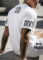 RTLS 3018 Division 18 Tee white, DIV18 print detail on lightweight cotton gym tee