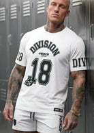 RTLS 3018 Division 18 Tee white, bold DIV18 graphic on lightweight summer cotton gym tee