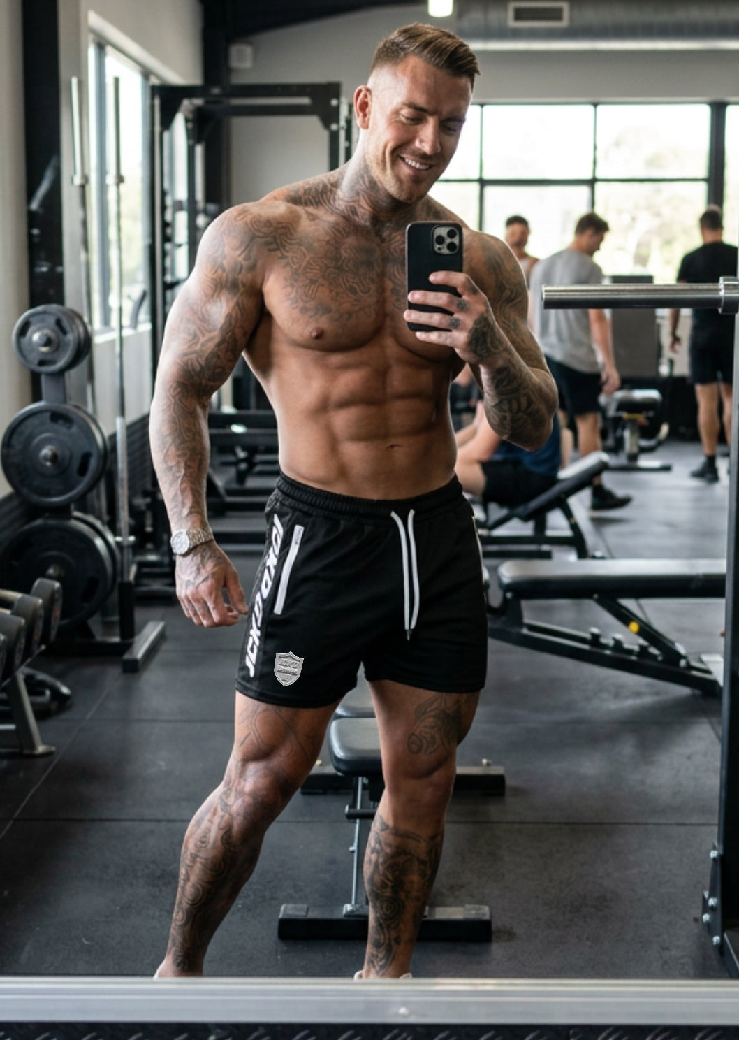 JCKD 1020 Quad Stomp Stealth Shorts black, bold stealth print on performance gym training shorts