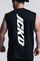 JCKD 1019 Vertical Shield Tank black, 18 Shield graphic on sleeveless gym tank built for lifters