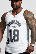 JCKD 1018 Division 18 Singlet black, bold DIV18 chest graphic on sleeveless bodybuilding cut singlet