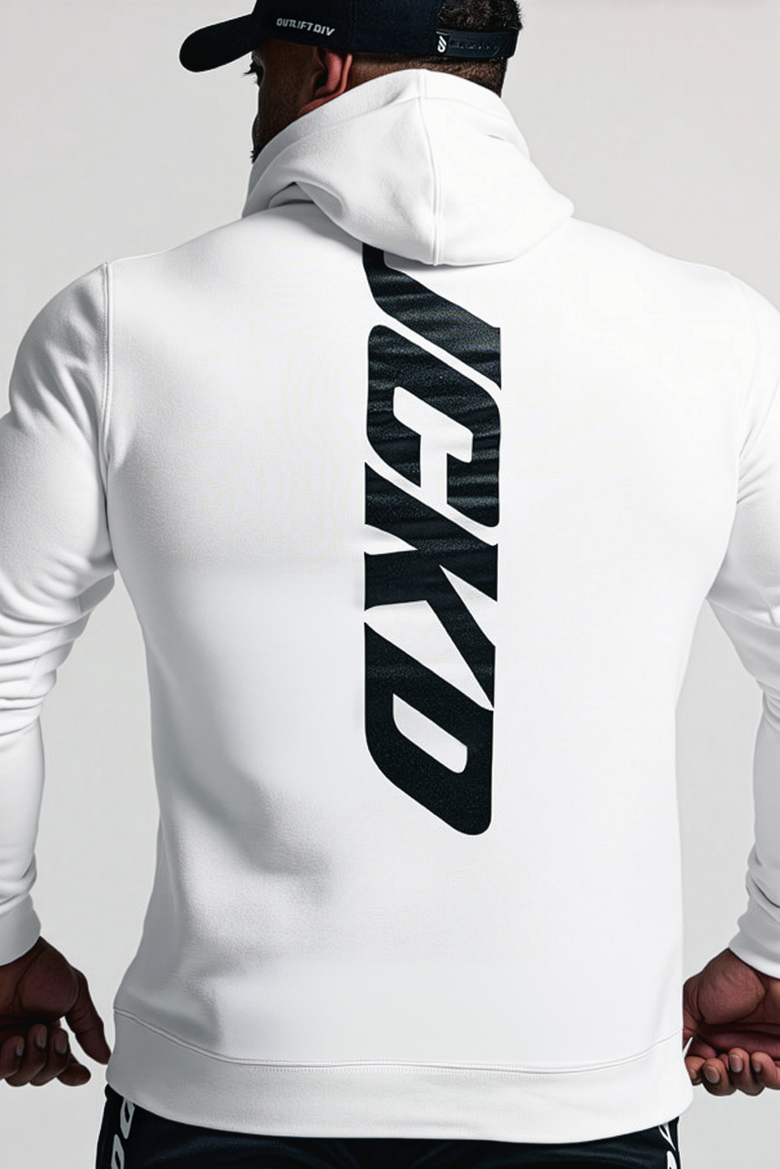 JCKD 6018 Outlift Division Hoodie white, bold Outlift Division graphic on premium fleece gym hoodie