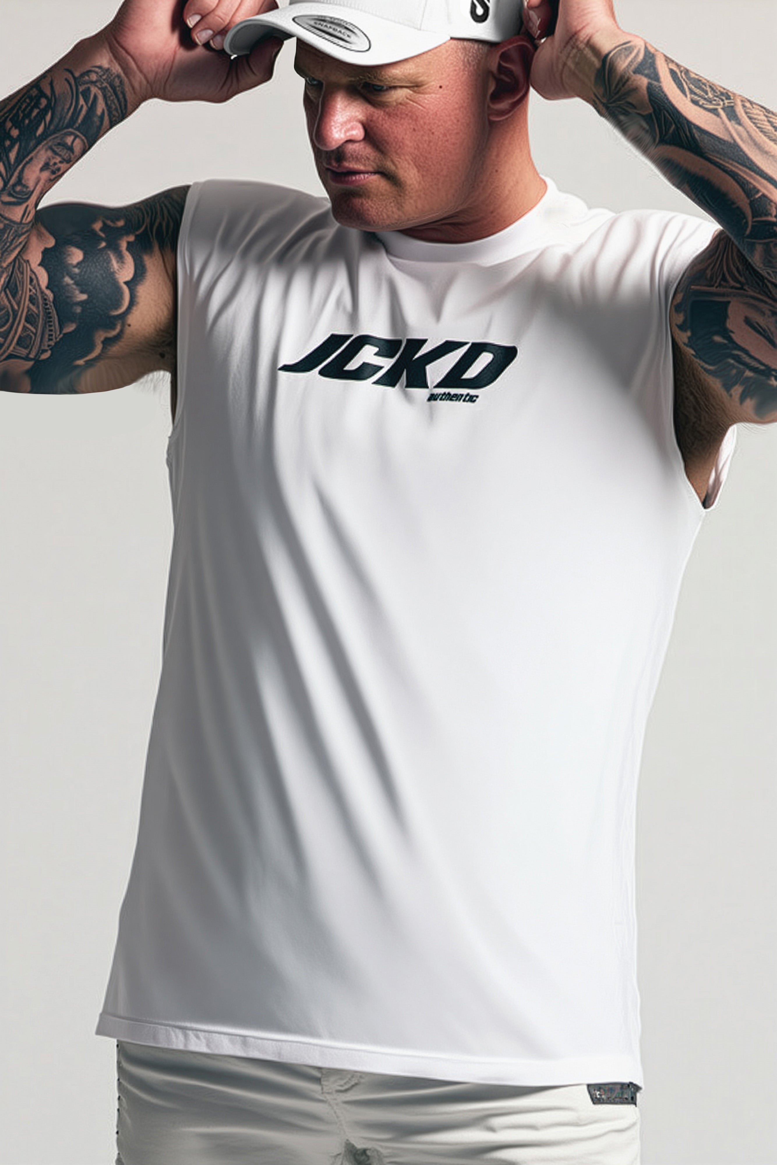 JCKD 1019 Vertical Division Tank, physique-showcasing sleeveless cut with bold vertical graphic for gym athletes